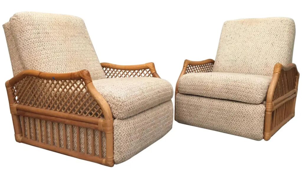 Top 1980s Furniture Brands - Vintage "Wallaway" Rattan Recliners by Berkline